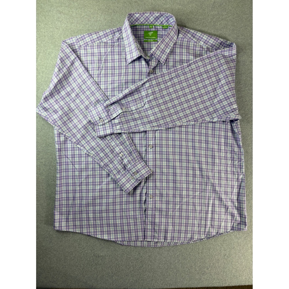 Forsyth of Canada Mens‎ 2XL Non Iron Purple Plaid Cotton Button Down Shirt LS